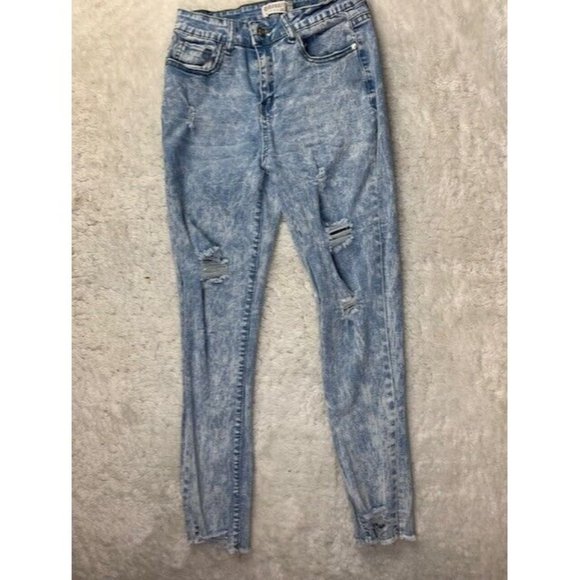 Celebrity Ace Size 11 30 Womens Jeans Mid Rise Light Wash Distress Raw H… - Picture 1 of 3
